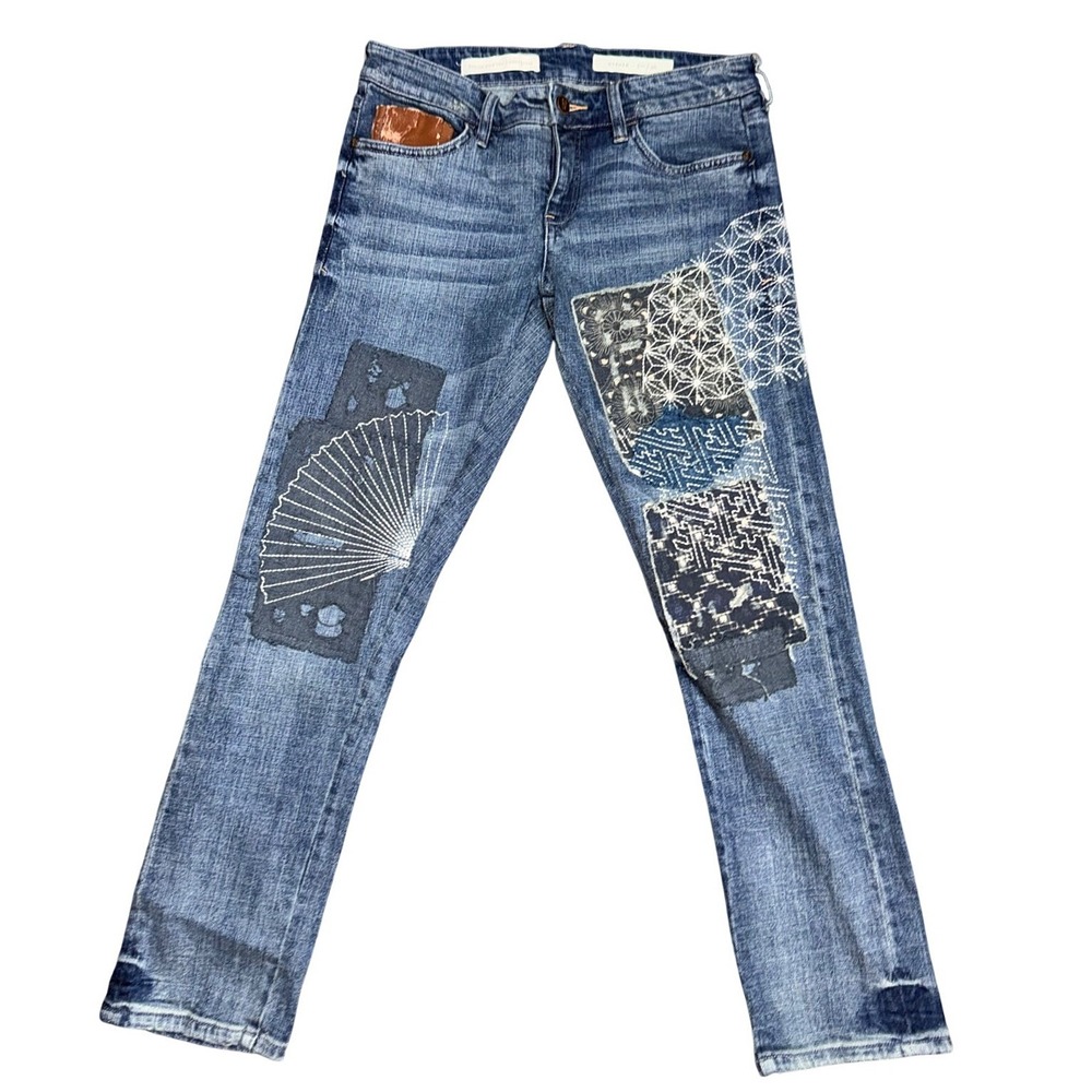 Pilcro and the Letterpress Hyphen Sashiko Patchwork Slim Jeans Blue 26